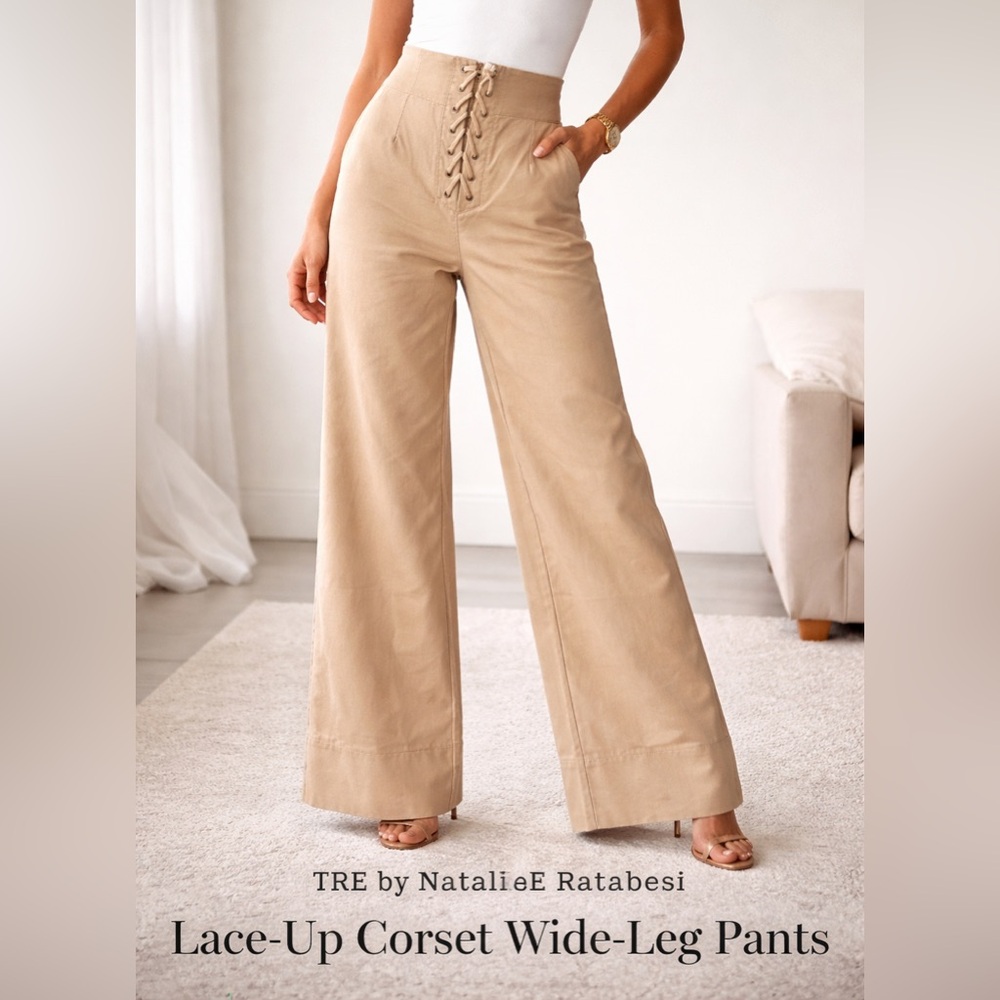 NWT TRE by Natalie RATABESI Lace Up Corset Front Wide Leg Pants Size 4